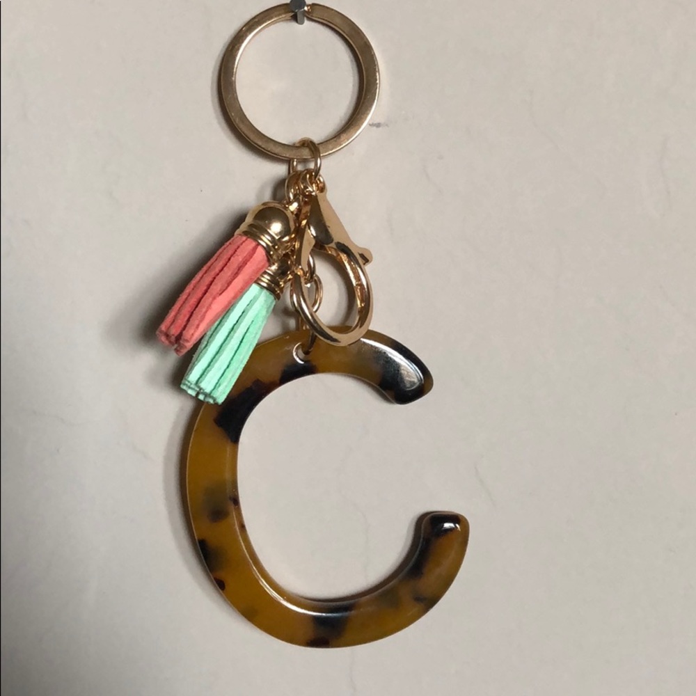 Momogram Keychain Letter C Green Pink Tassels